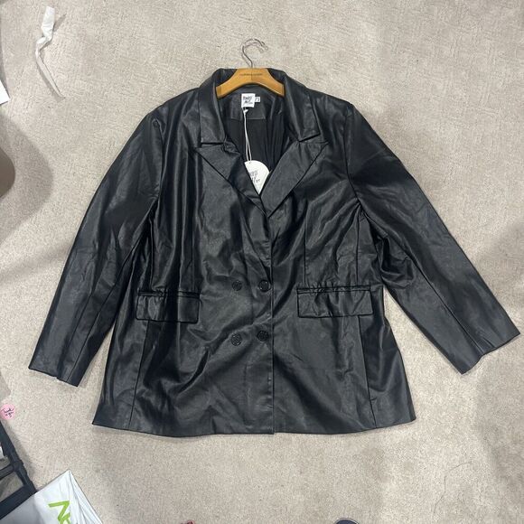 Princess Polly BLACK FAUX LEATHER DOUBLE BREASTED BLAZER JACKET PLUS SZ 20 NEW - Picture 14 of 16
